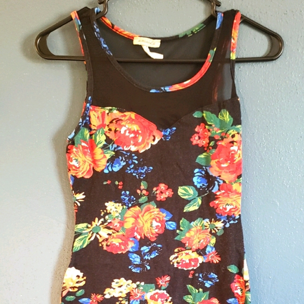 Ambiance black and floral sleeveless dress size m